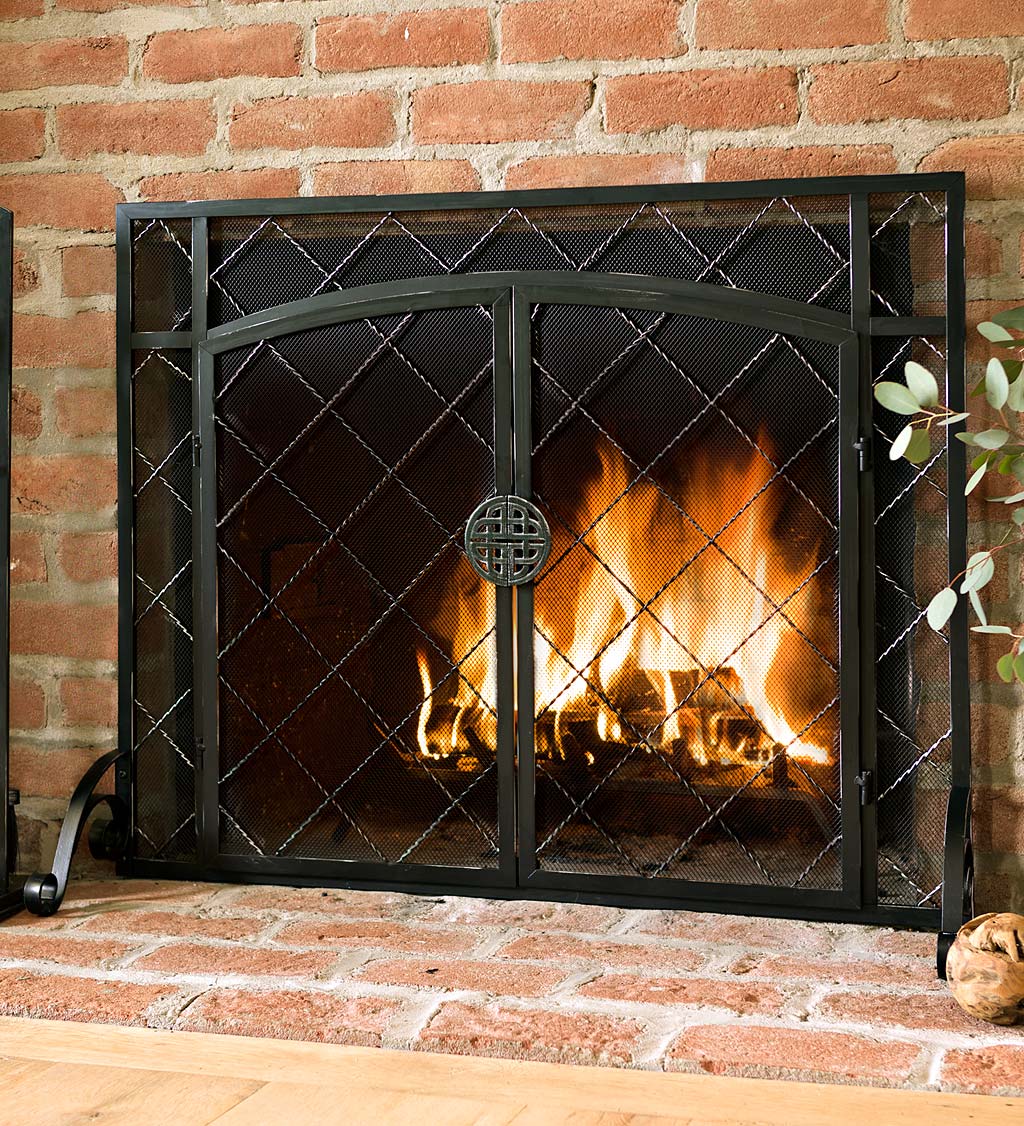 2-Door Celtic Knot Flat Steel Fire Screens And Accessories