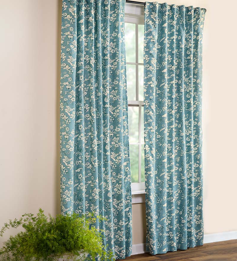 Floral Damask Rod-Pocket Homespun Insulated Curtain Panel