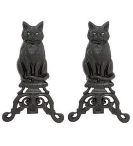 Black Cat Cast Iron Fireplace Andirons, Set of 2 - Black