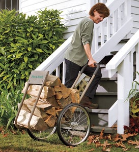 Rolling Wood Caddy, Heavy-Duty Steel with Large Wheels