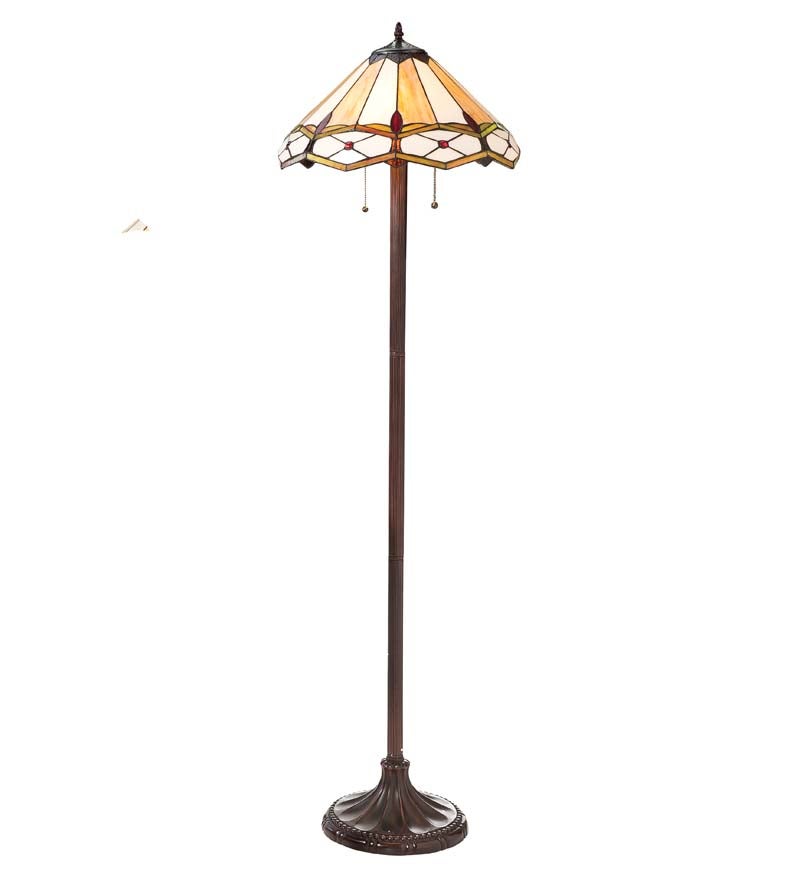 Handmade Stained Glass Gold and Ruby Diamond Floor Lamp