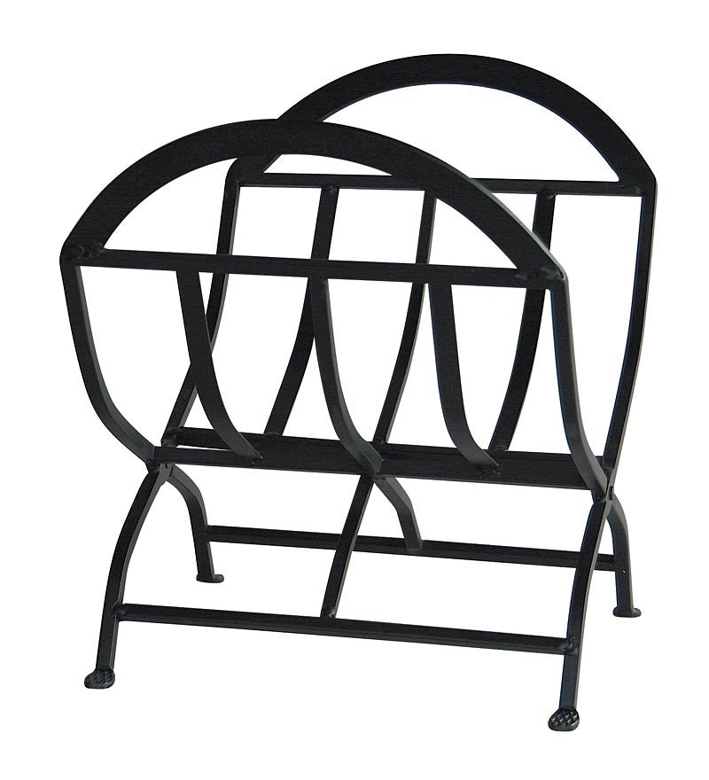 Black Wrought Iron Log Holder with Arched Top - Black