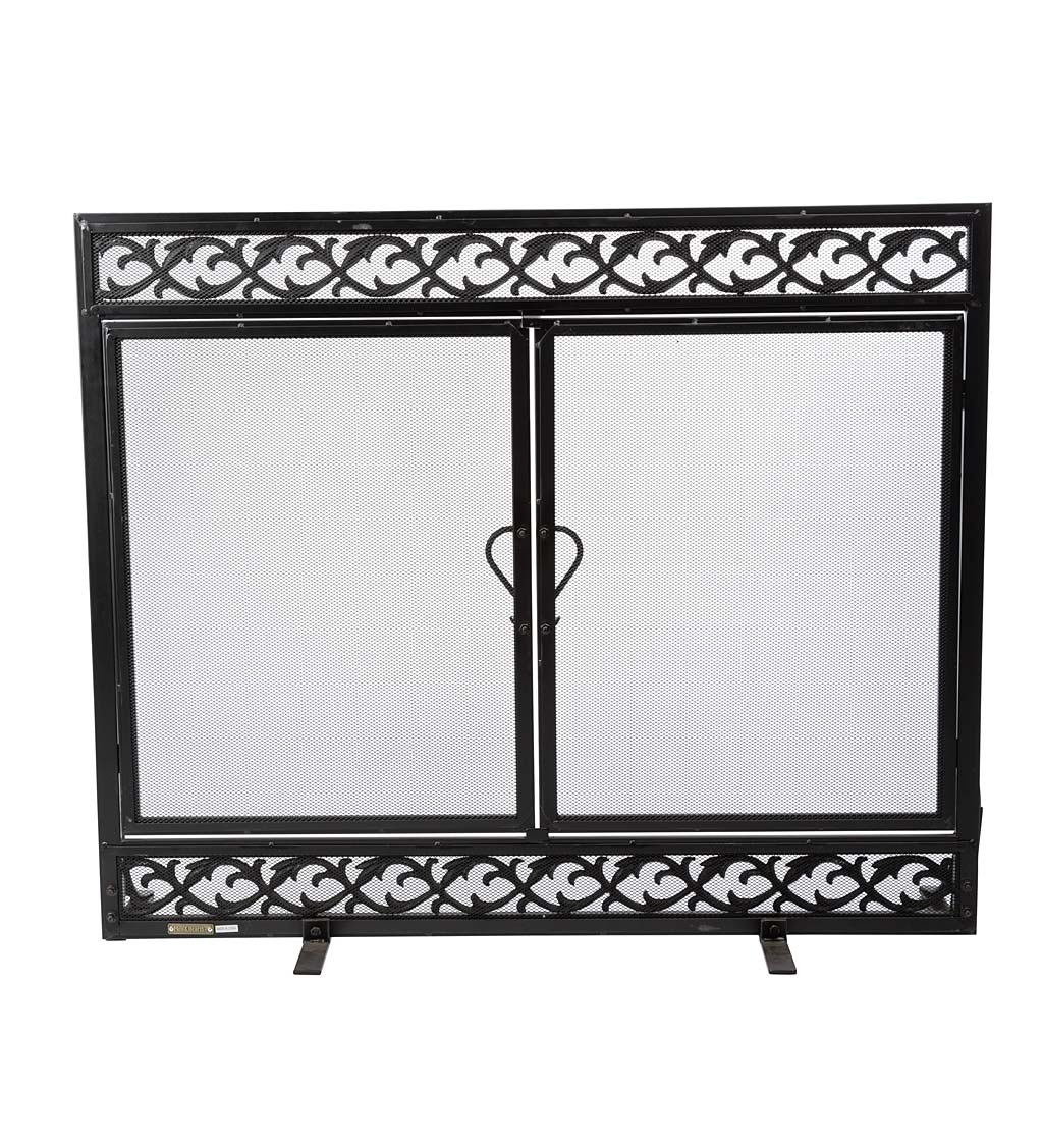 Cast Iron Scrollwork Fire Screen With Doors