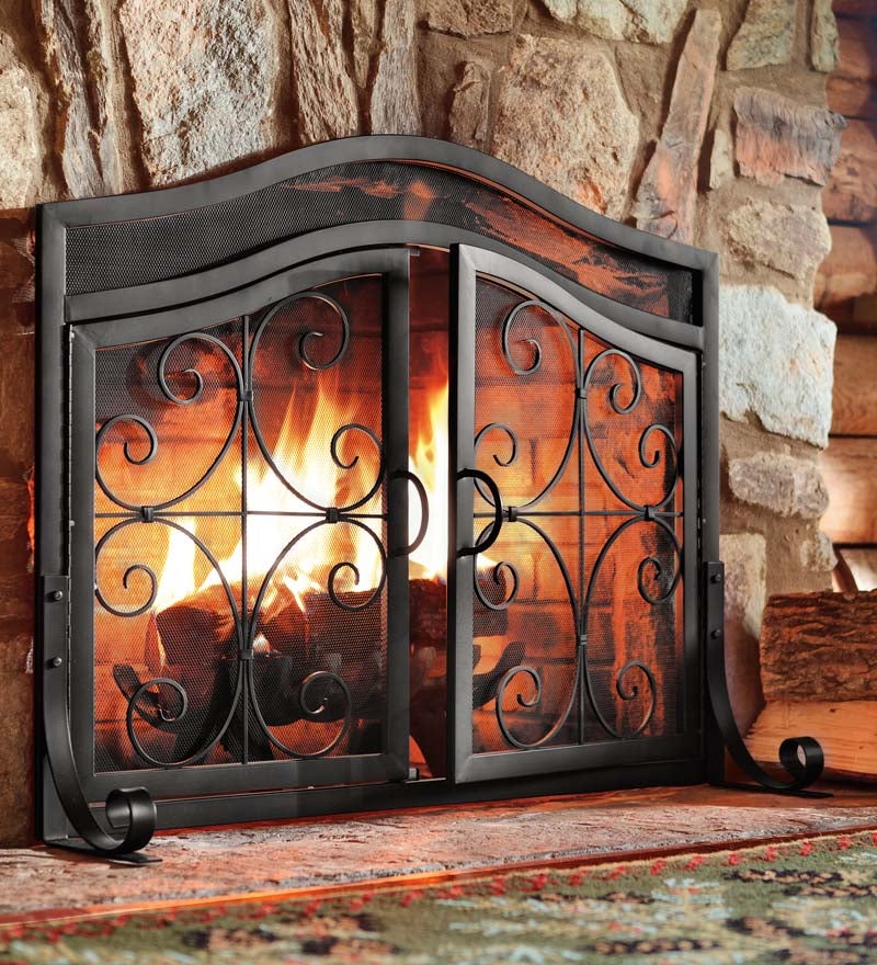 Large Crest Fireplace Screen With Doors