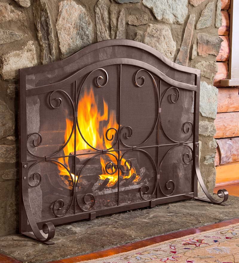 Large Crest Flat Guard Fireplace Screen