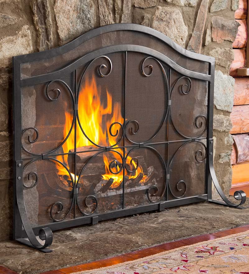 Large Crest Flat Guard Fireplace Screen