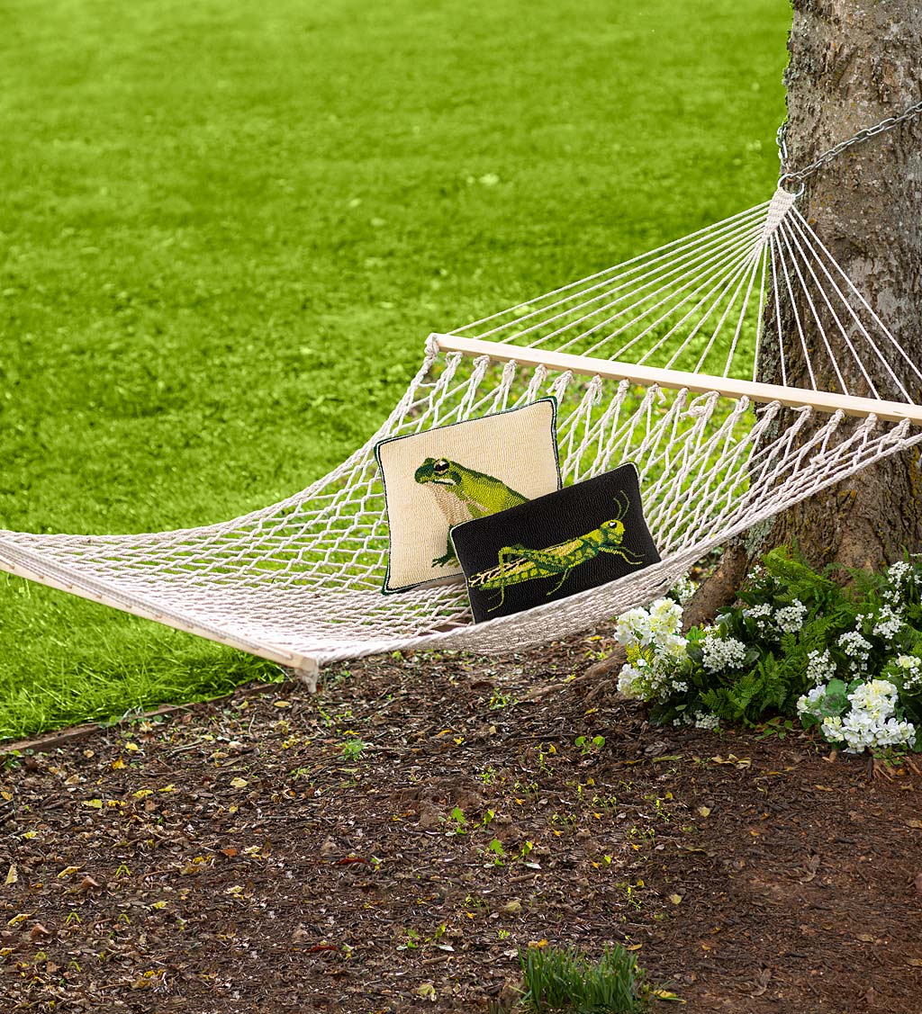 Traditional Polyester/Cotton Rope Hammock with Oak Stretcher