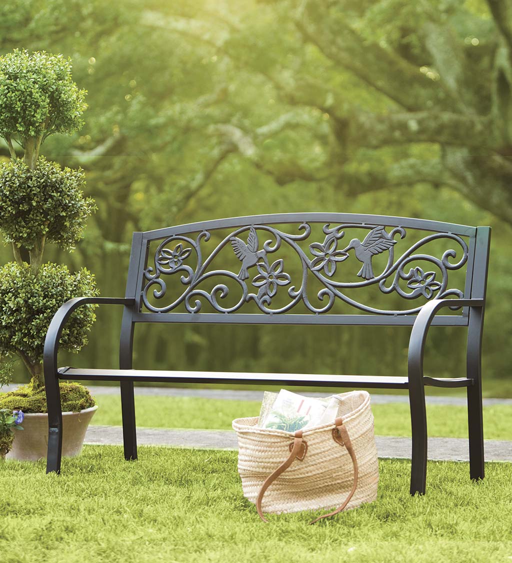 Hummingbird Metal Garden Bench - Black