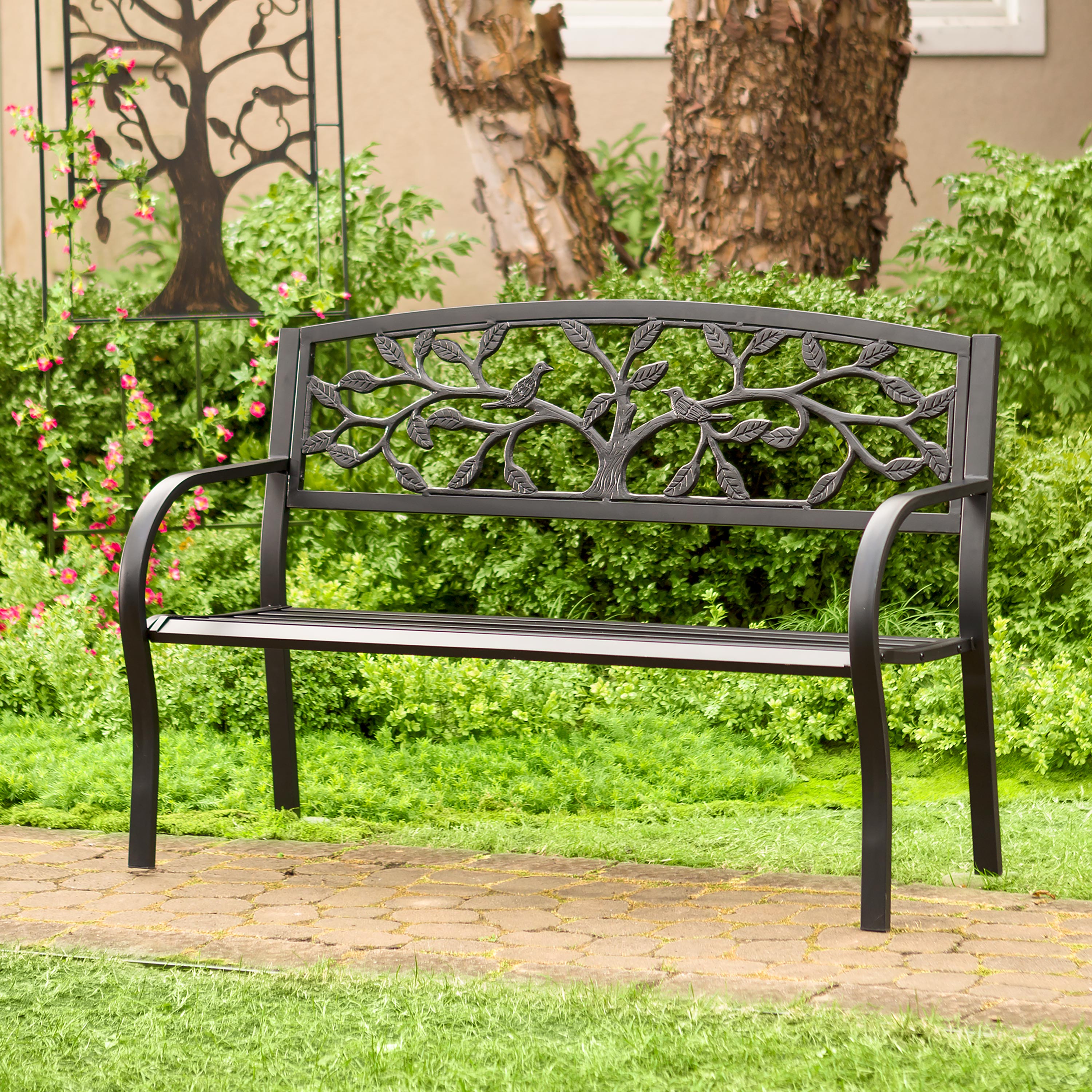 Tree of Life Metal Garden Bench - Black