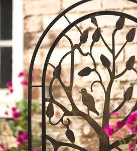 Metal Arched Garden Trellis with Tree of Life Design - Antique Copper