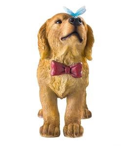 Golden Retriever Puppy with Solar Butterfly Garden Statue