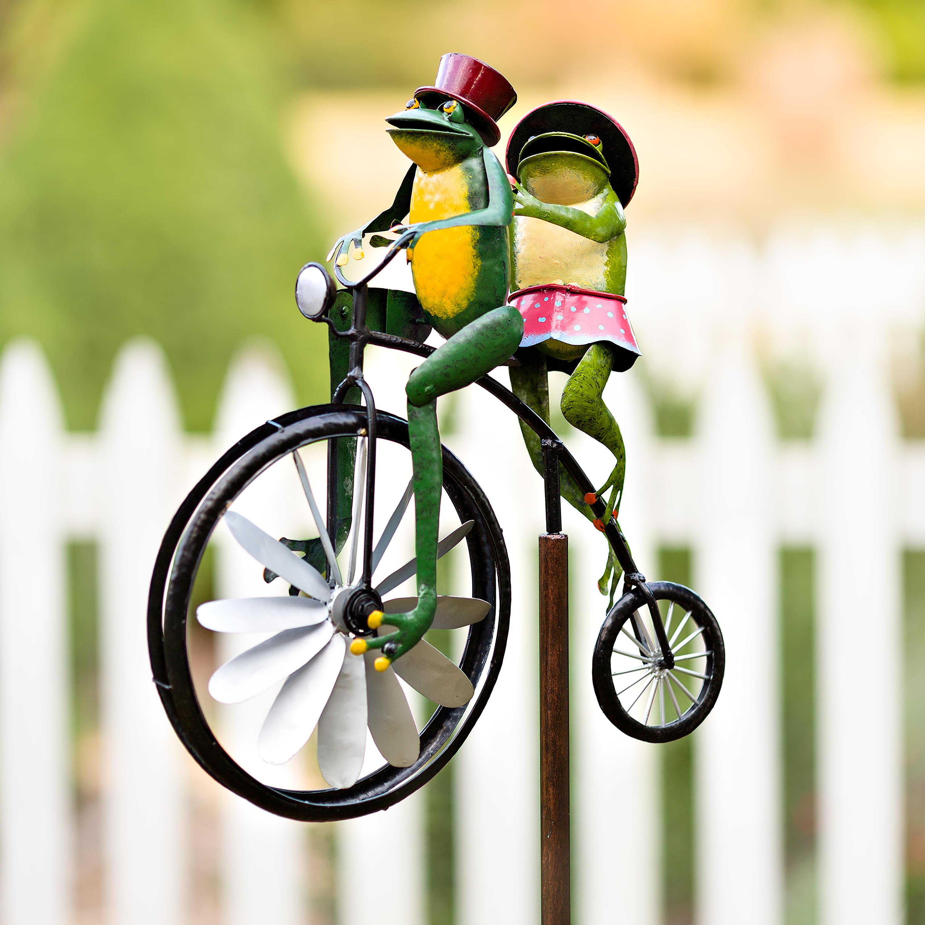 Handmade Bicycling Frogs Metal Wind Spinner