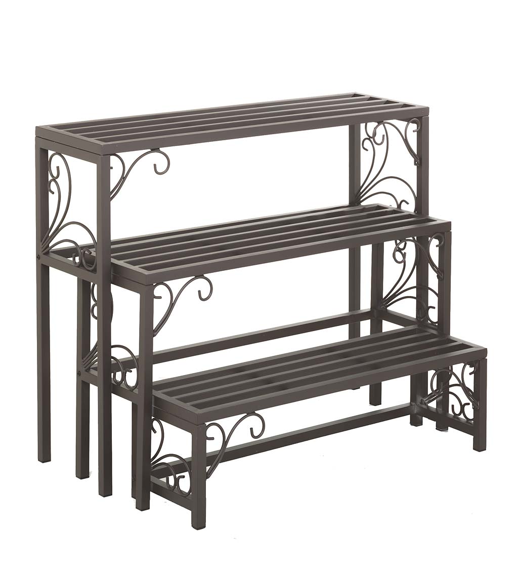 Nesting Metal Plant Stands with Scrollwork, Set of Three