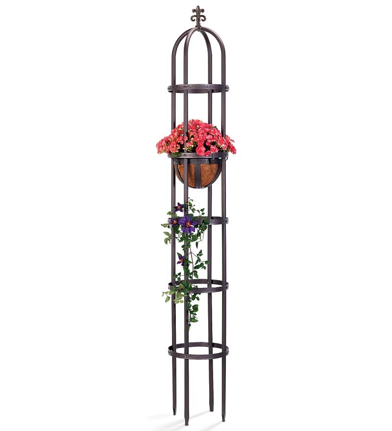 Powder-Coated Steel Garden Obelisks And Basket Planter