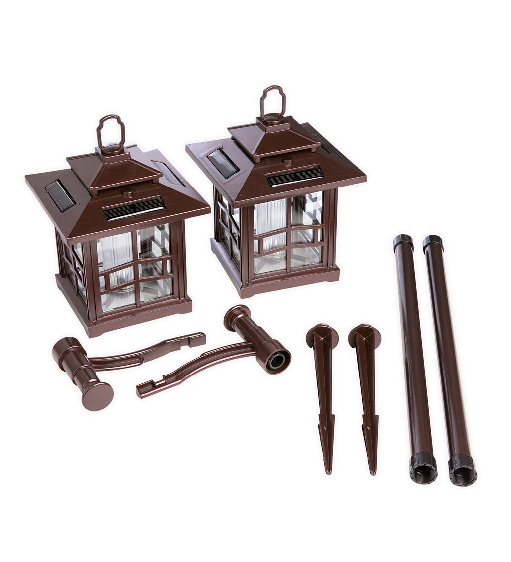 3-in-1 Solar Lanterns with Shepherd's Hook/Ground Stake, Set of 2