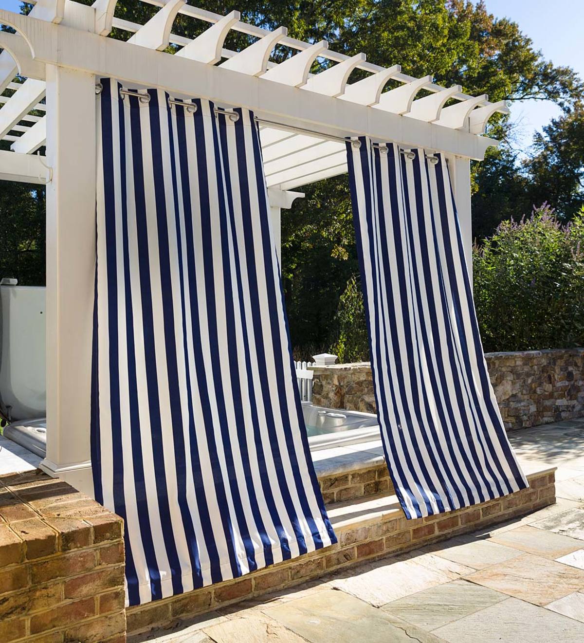 Coastal Stripe Outdoor Curtain Panel with Grommets