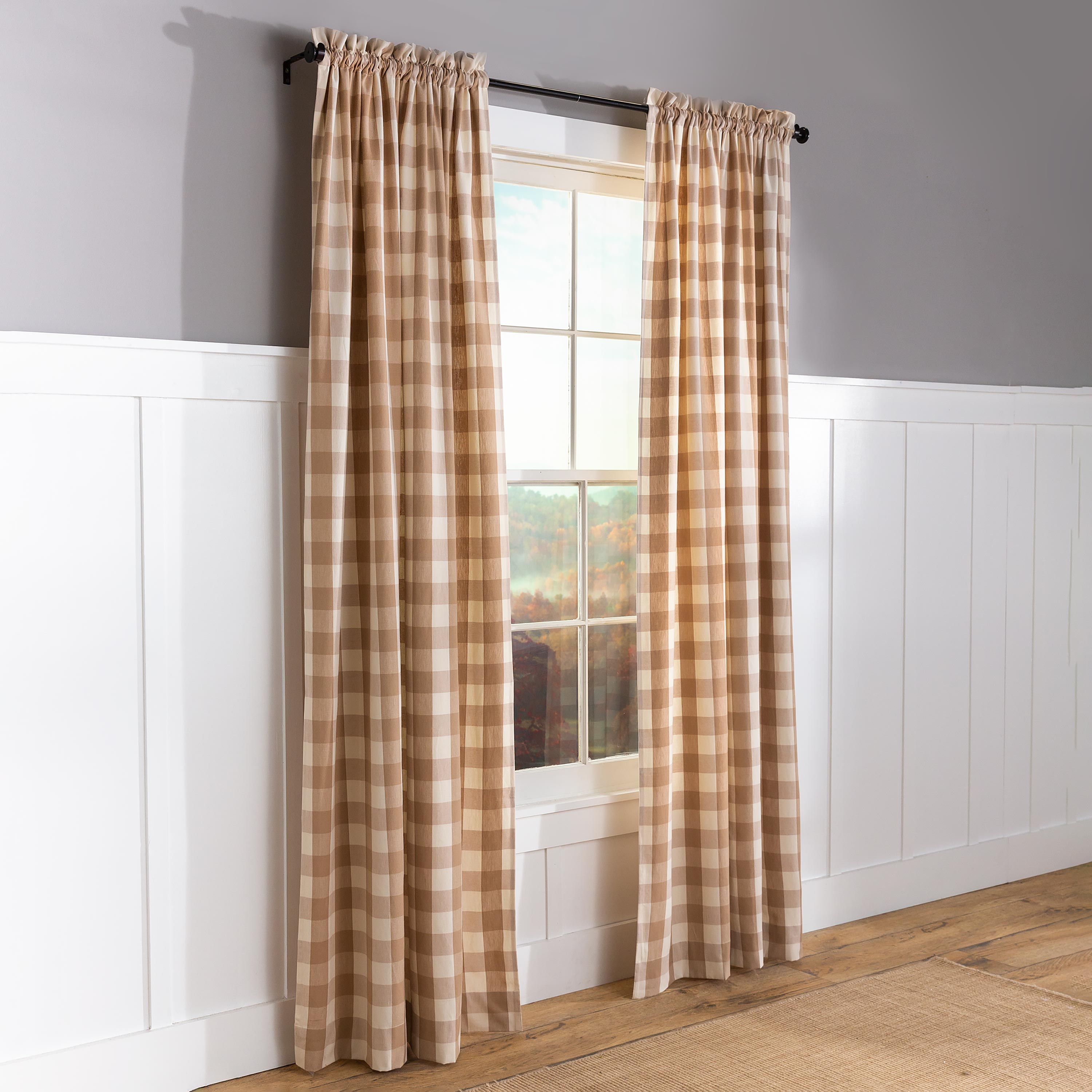 Buffalo Check Rod-Pocket Cotton Curtain Pairs