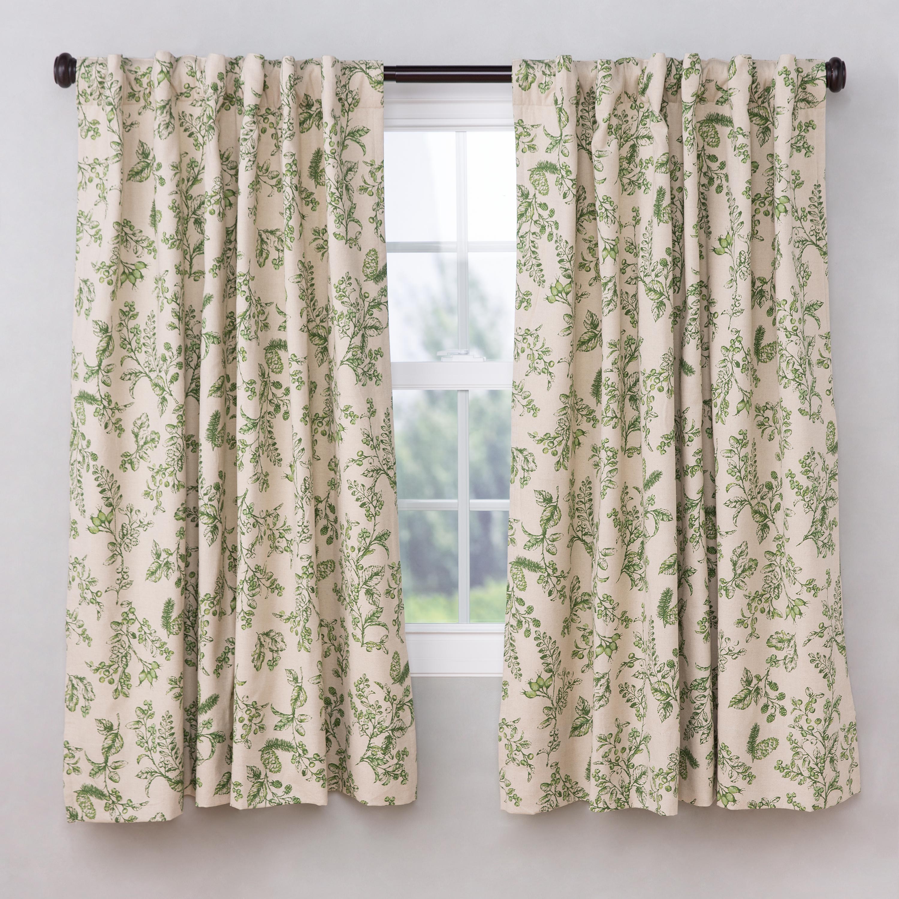 Botanical Toile Insulated Double-Lined Cotton Curtain Panel with Rod Pocket