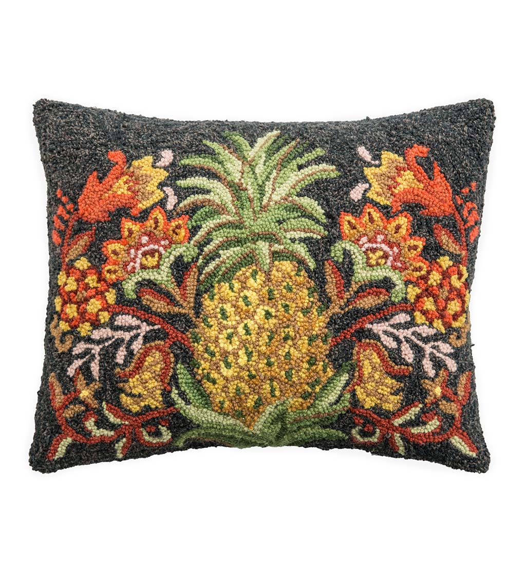 Hand-Hooked Wool Pineapple Throw Pillow