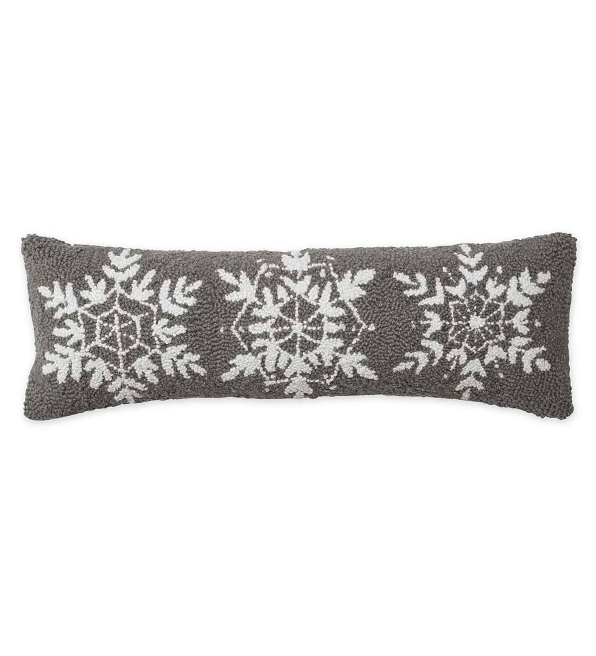 Hand-Hooked Wool Holiday Snowflake Lumbar Throw Pillow