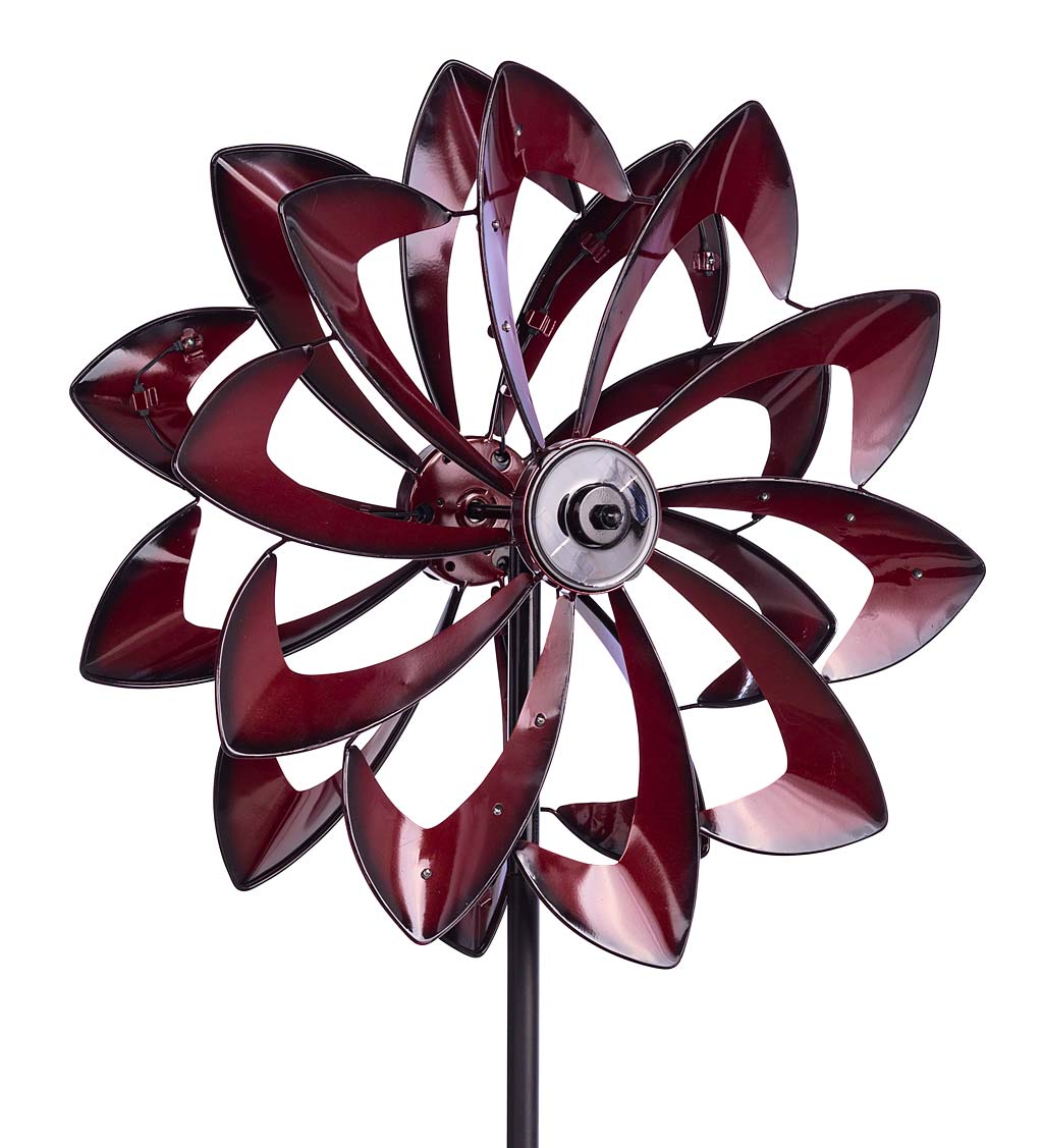 Solar Lighted LED Flower Metal Wind Spinner with Bi-Direction Rotors
