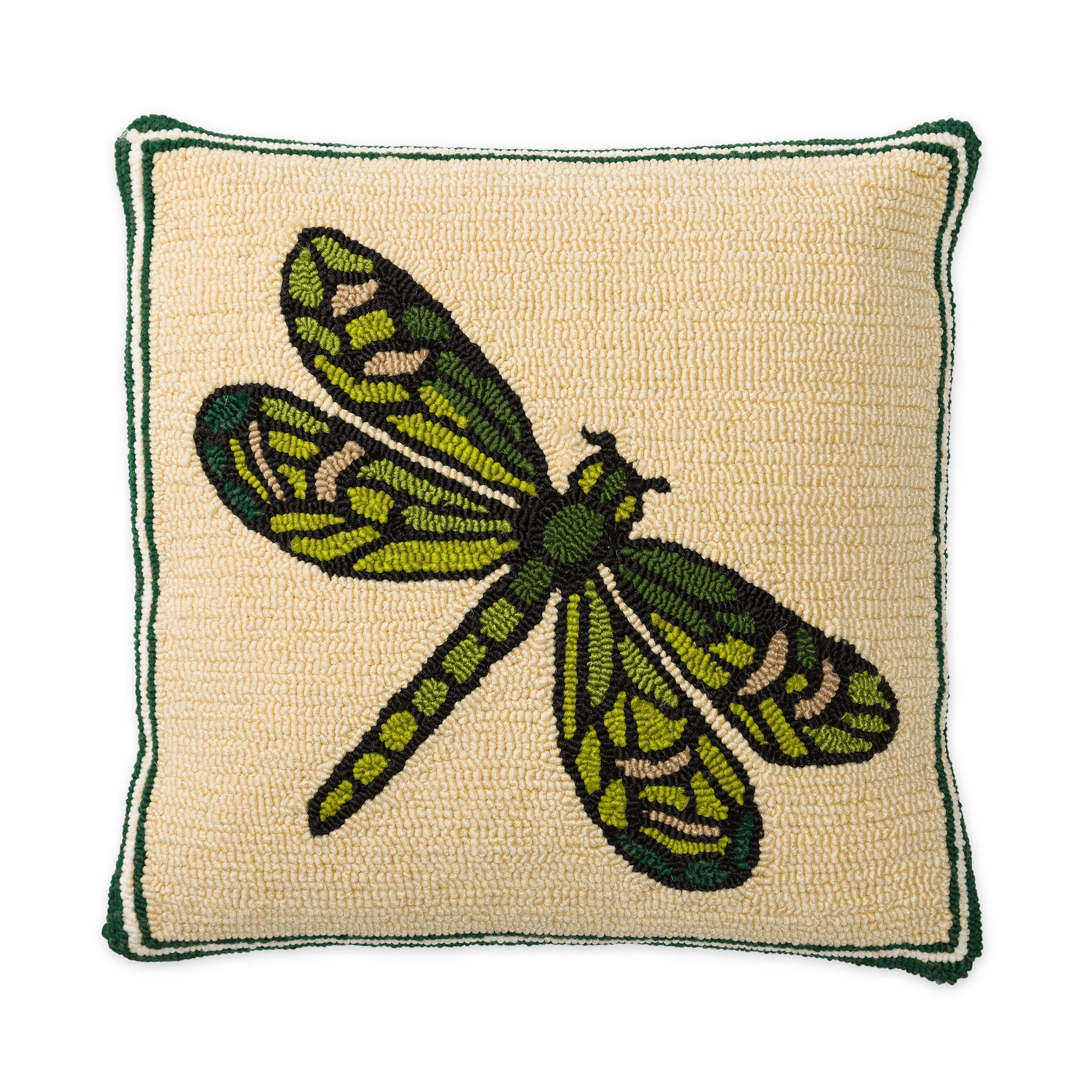 Indoor/Outdoor Dragonfly Hooked Polypropylene Throw Pillow