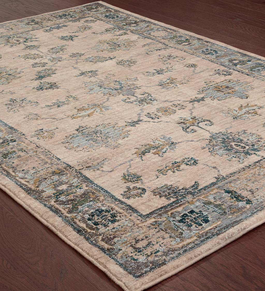 Covington Ivory and Blue Antiqued Floral Rug