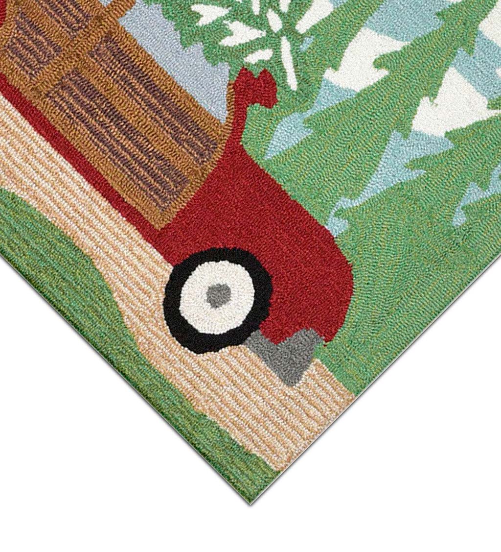 Indoor/Outdoor Synthetic Blend Woody Wagon with Christmas Tree Holiday Rug, 24" x 36"