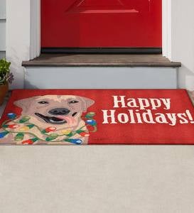 Indoor/Outdoor Synthetic Blend Lab with Lights Happy Holidays Rug, 24" x 36"