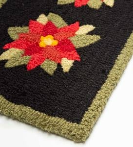 Poinsettia Hooked Wool Holiday Hearth Runner