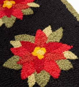 Poinsettia Hooked Wool Holiday Hearth Runner