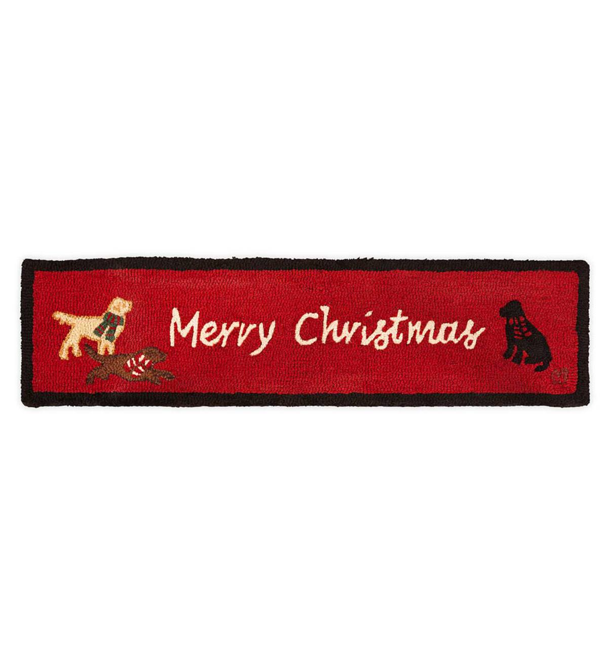 Hooked Wool Merry Christmas Labs Hearth Runner - Red