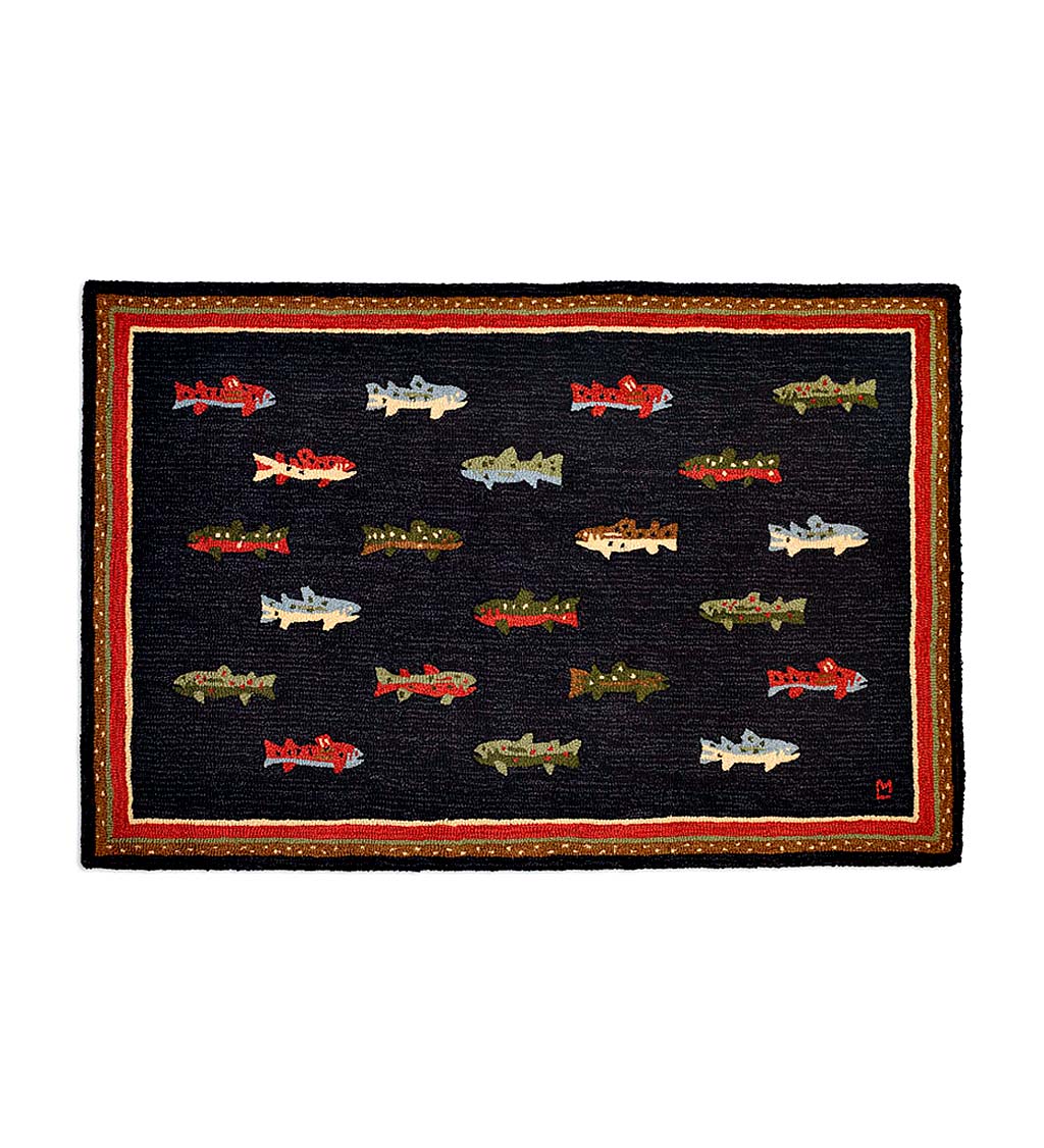 River Fish Hand-Hooked Wool Accent Rug