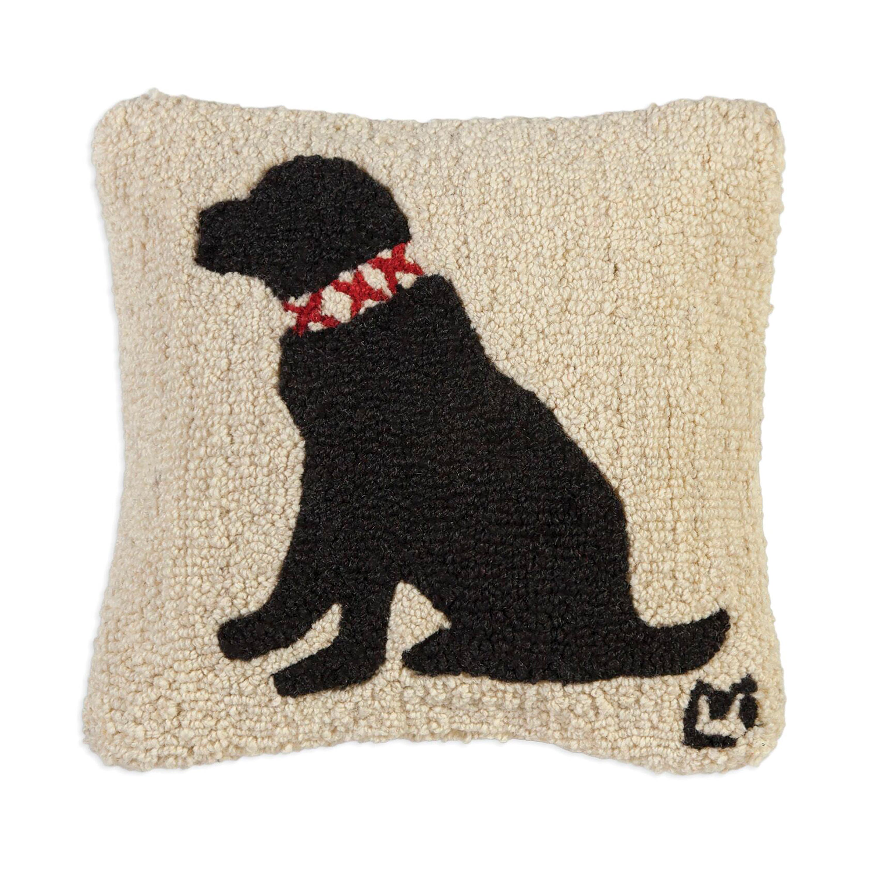 Black Lab Hand-Hooked Wool Throw Pillow