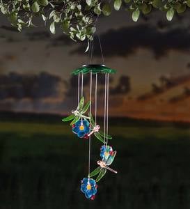 Color Changing Solar Mobile with Dragonflies and Flowers