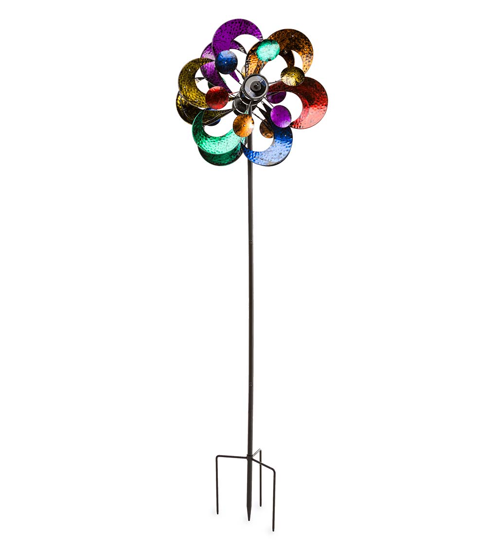 Oversized Multicolor Solar Lighted Gala Wind Spinner with Four Rotors