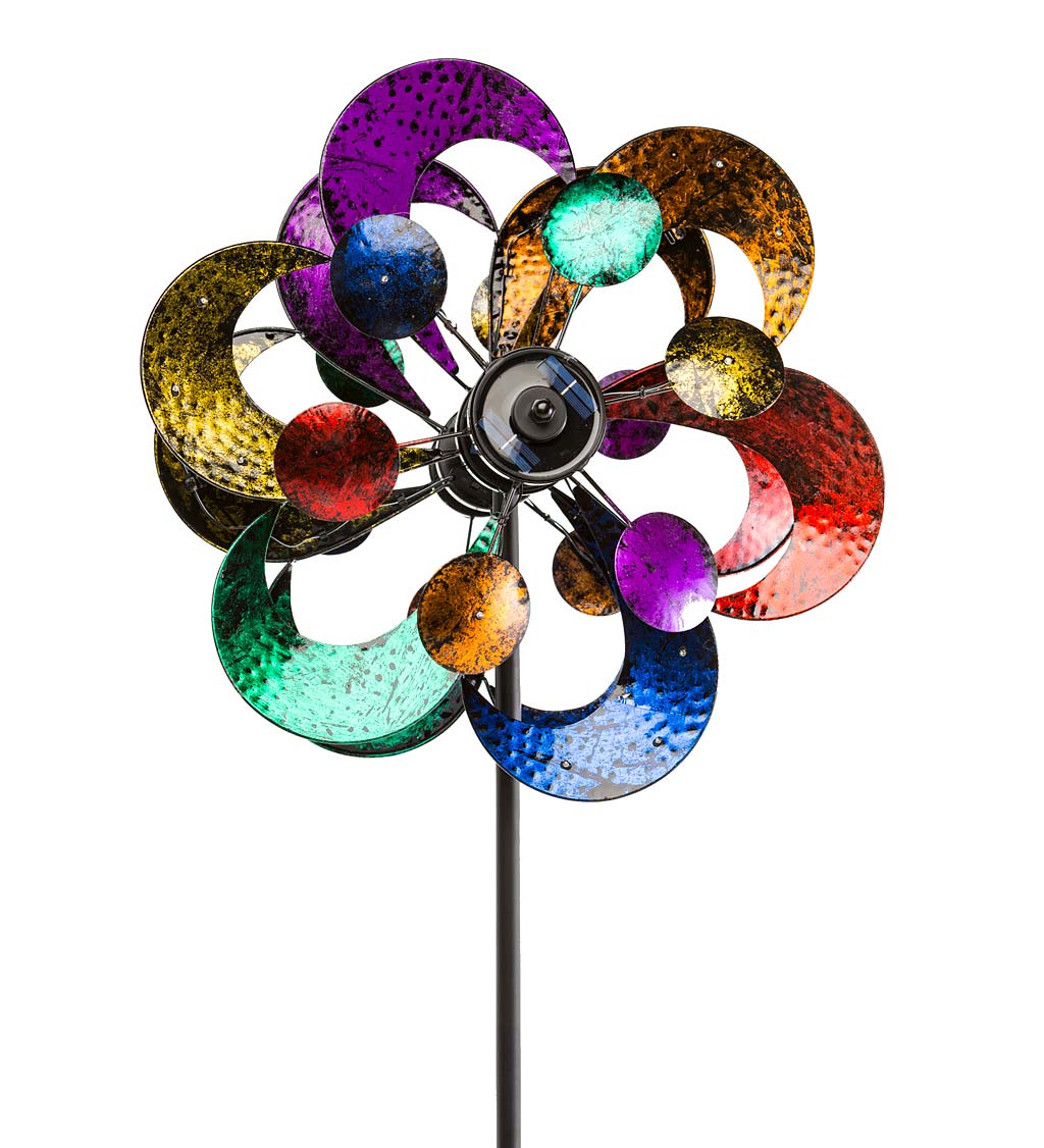 Oversized Multicolor Solar Lighted Gala Wind Spinner with Four Rotors