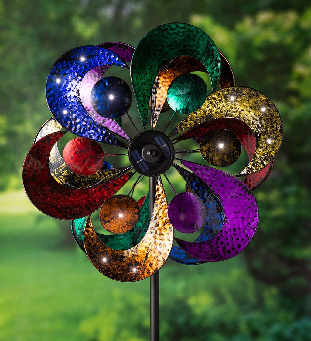 Oversized Multicolor Solar Lighted Gala Wind Spinner with Four Rotors