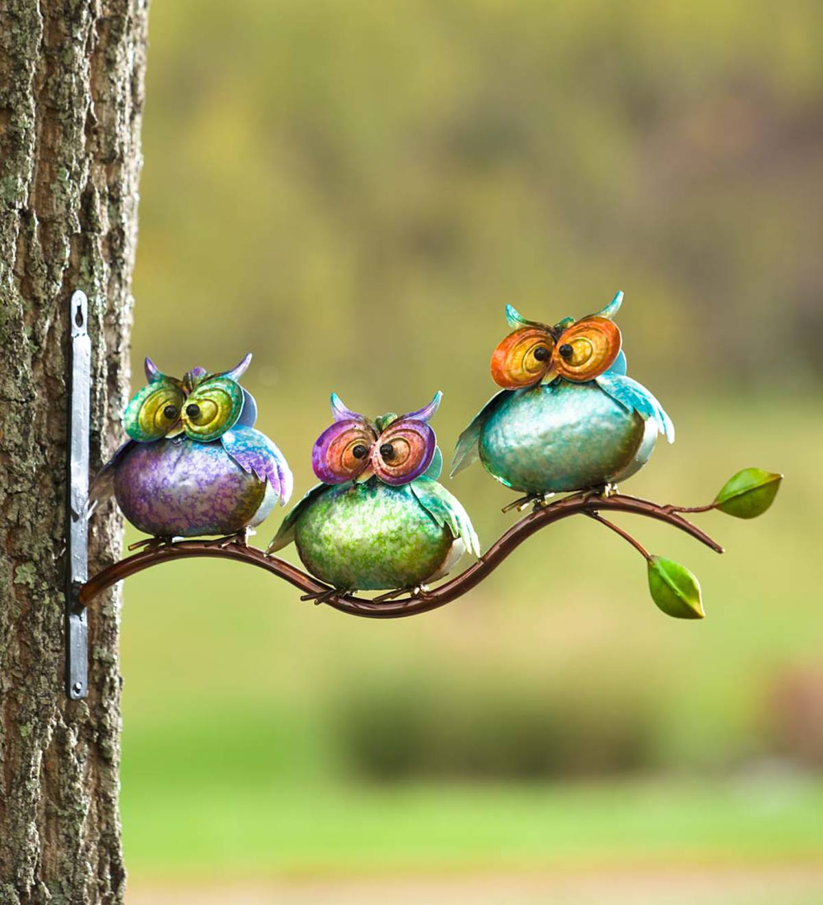 3 Metal Owls on Branch Wall Art