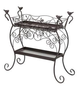 Two-Shelf Cast Iron Plant Stand with Birds