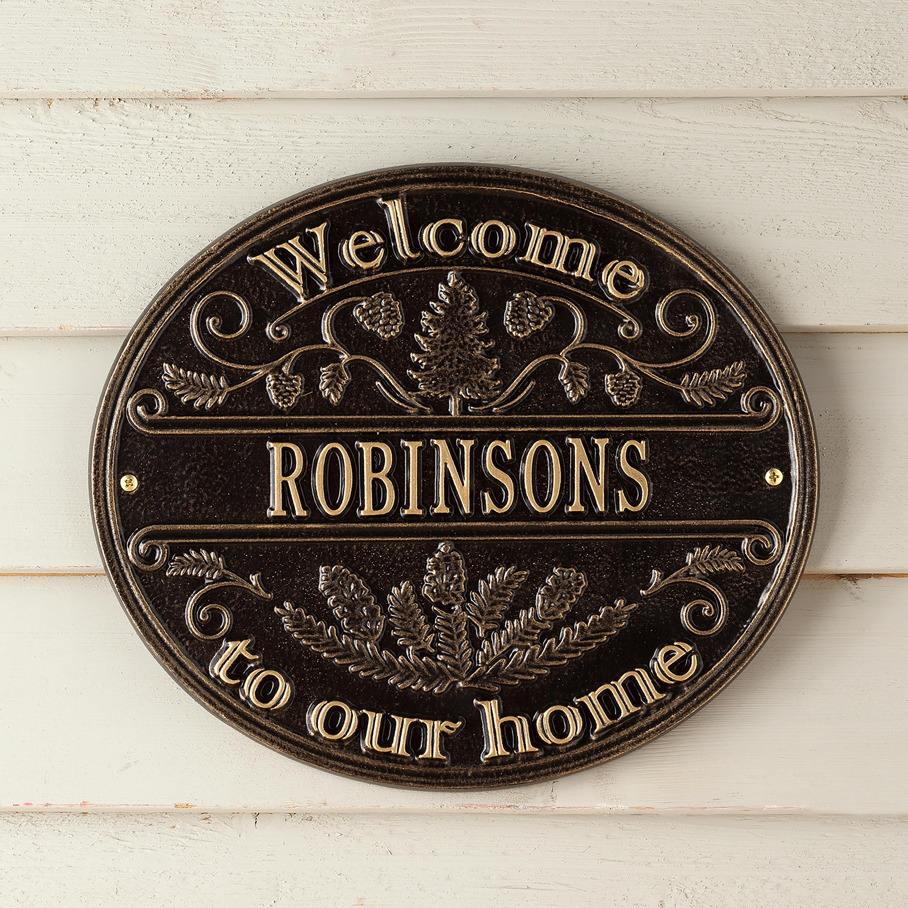 Cast Aluminum Personalized Pine Welcome Wall Plaque