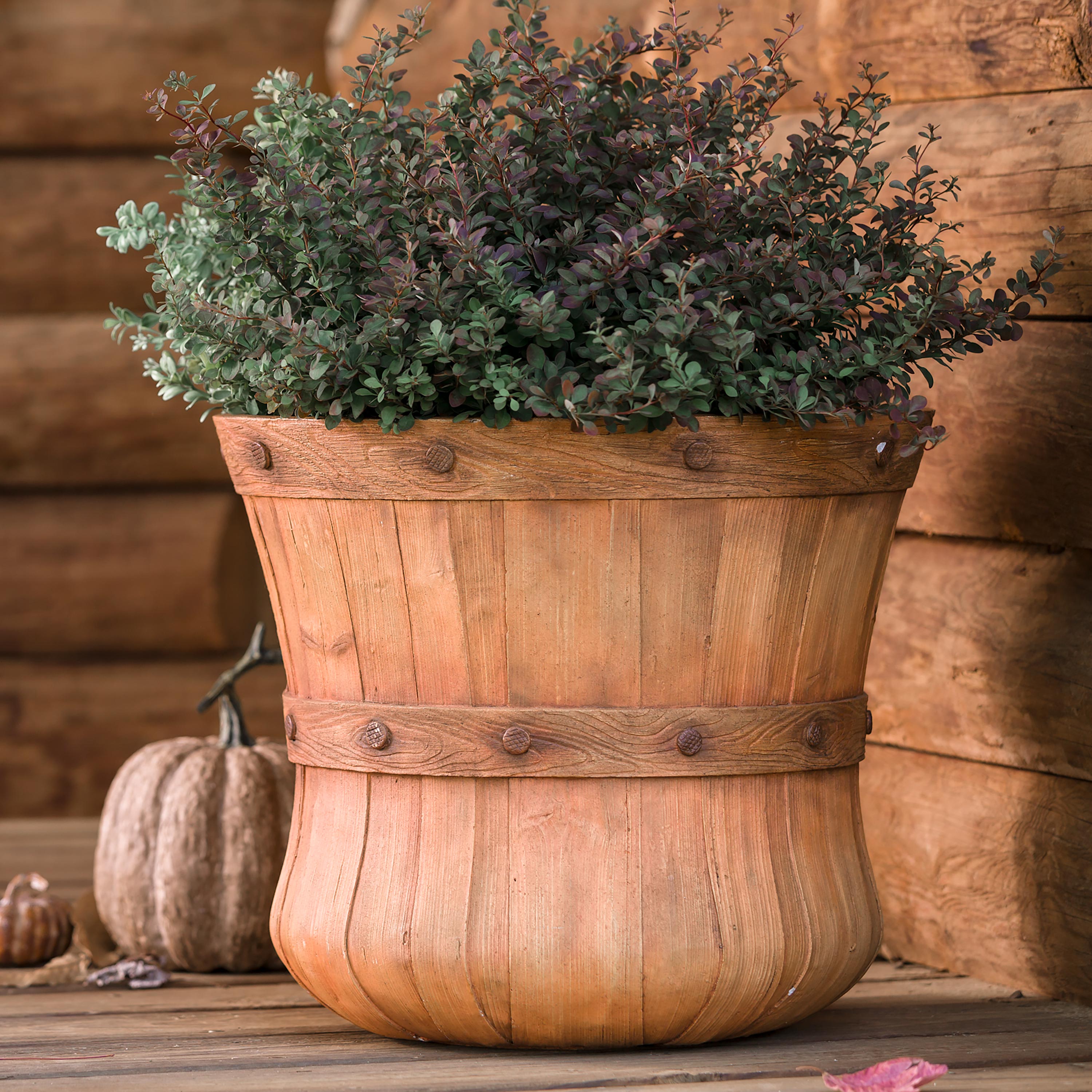 Large Faux Wood Bushel Basket Planter