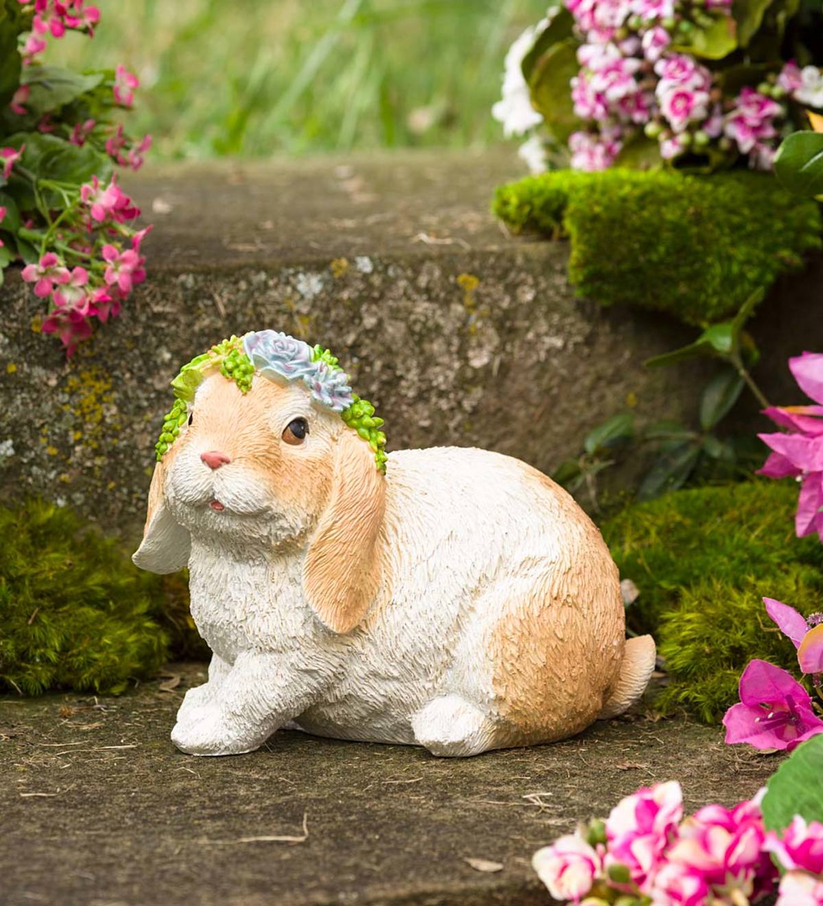 Bunny with Succulent Crown Resin Garden Statue