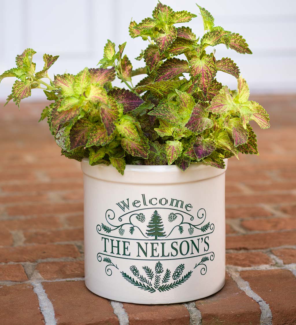 Personalized Pine Welcome Stoneware Crock