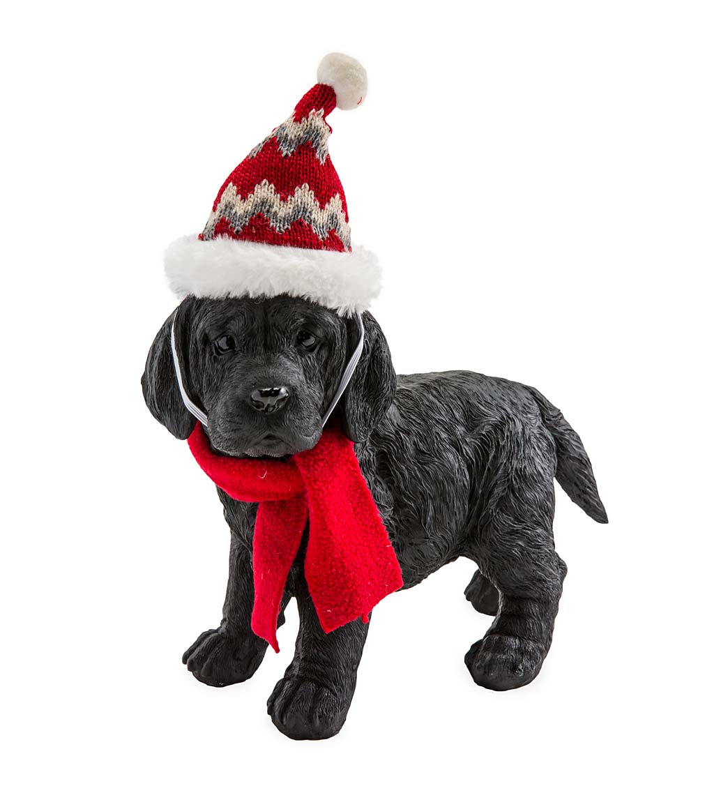 Holiday Labrador Puppy Statue with Hat and Scarf