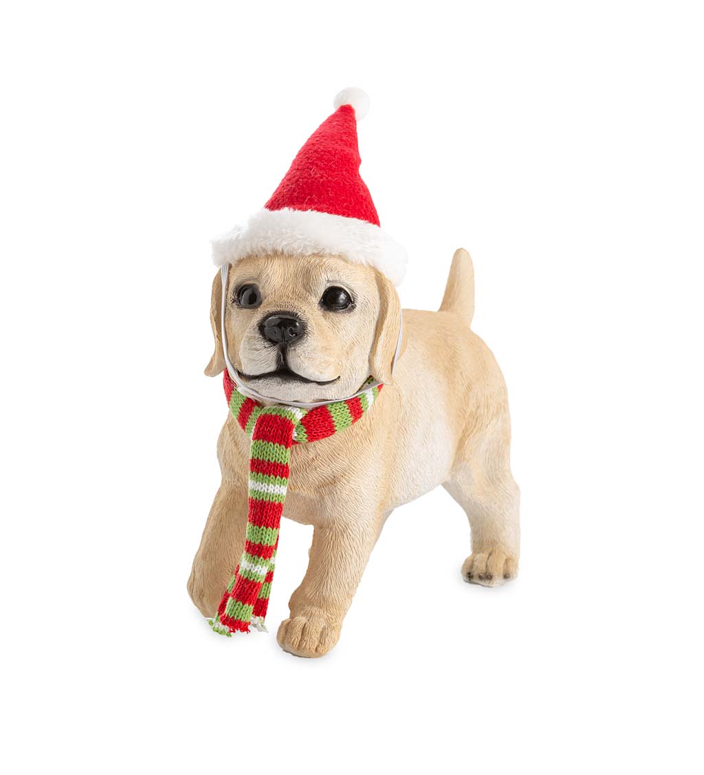 Holiday Labrador Puppy Statue with Hat and Scarf