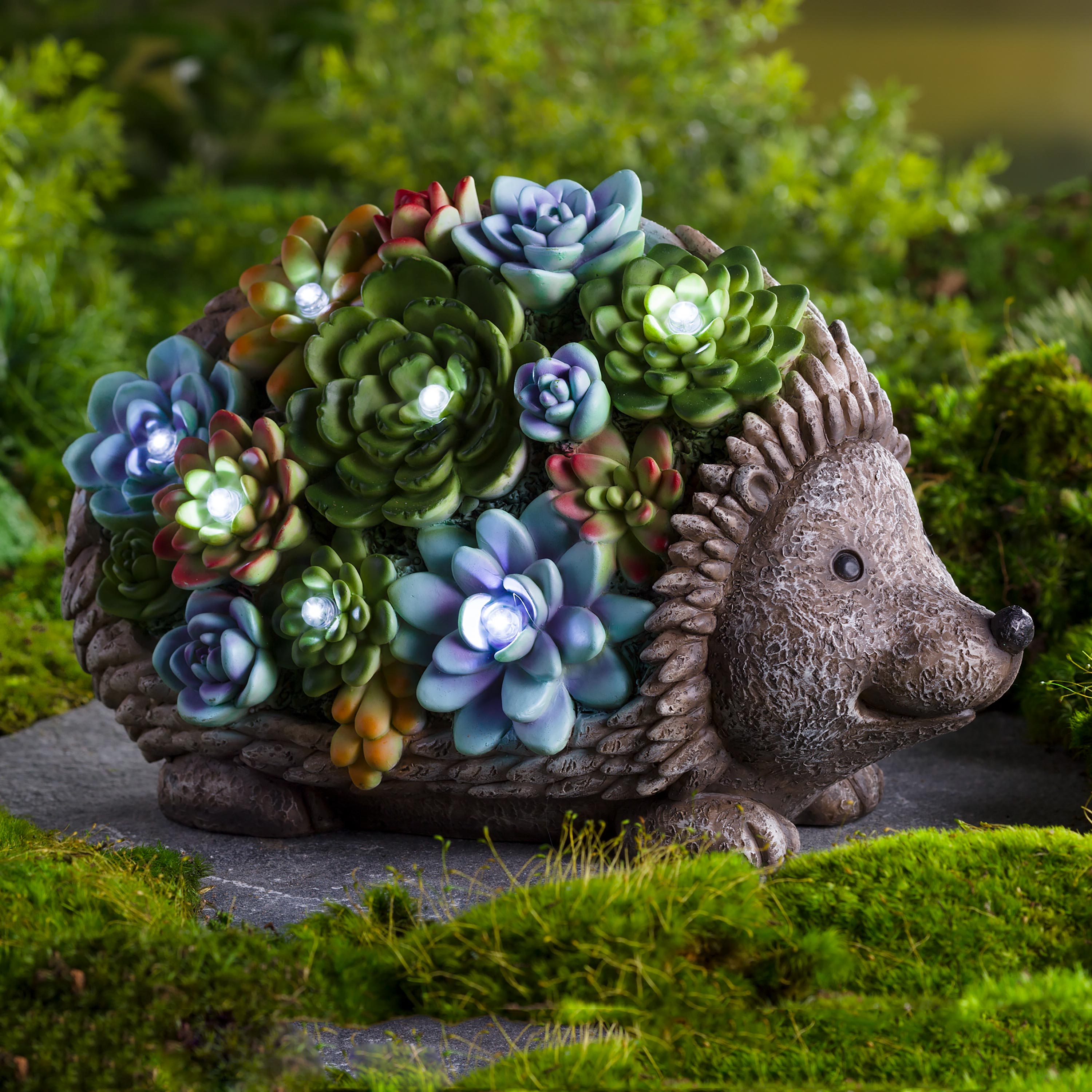 Solar Lighted Succulent Resin Animal Garden Statue