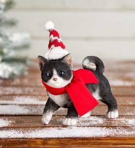 Holiday Kitten Statues with Hats and Scarves, Set of 3