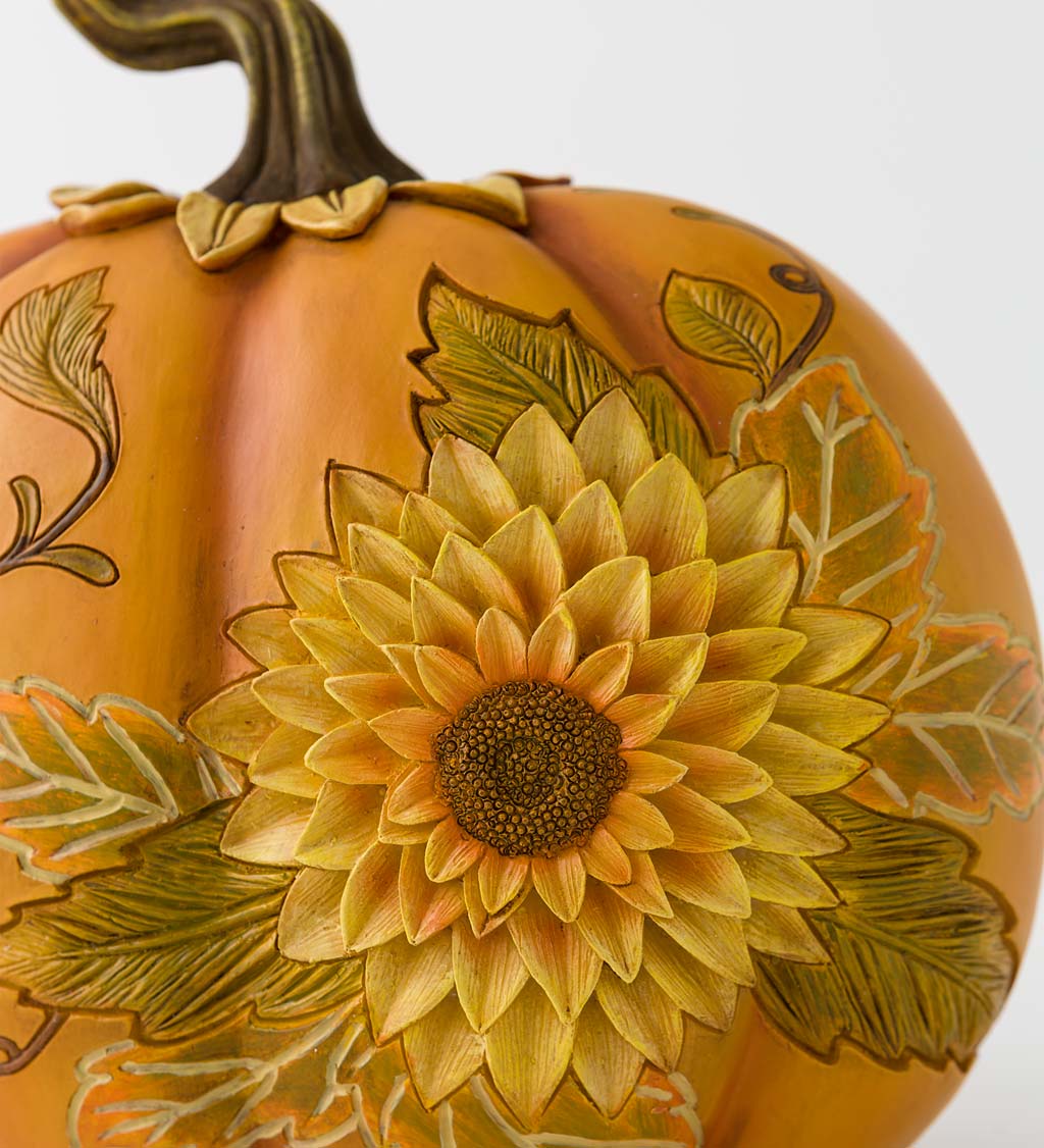 Carved Pumpkins with Sunflowers, Set of 2