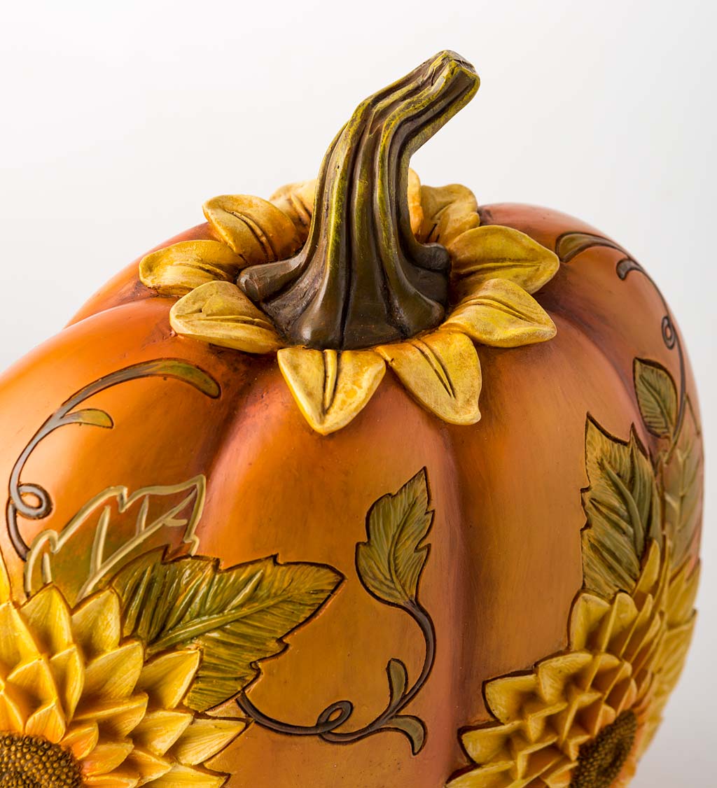 Carved Pumpkins with Sunflowers, Set of 2